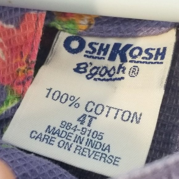 Vintage OshKosh Girls 4T Purple Floral Cotton India Buttons Ties Textured - Picture 5 of 6